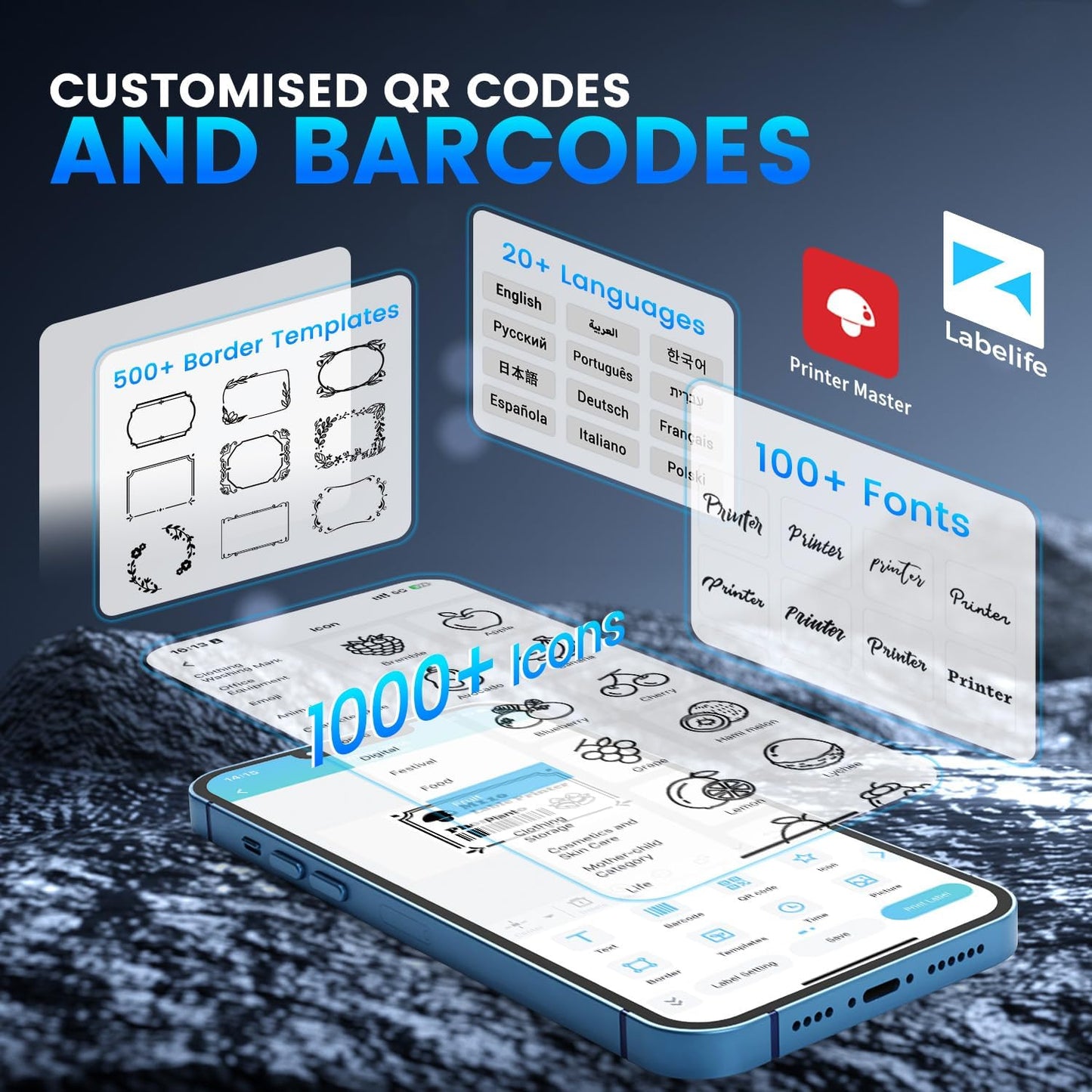 BNIB-Phomemo M110 Portable Thermal Label Printer, Bluetooth Label Maker Machine for iOS & Android,Black,-$35