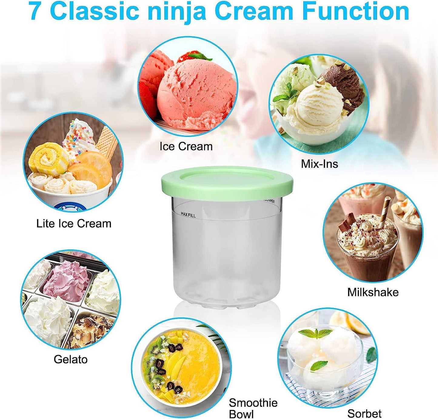 BNIB -Ice Cream Pint Container with Silicone Lid Replacement for Ninja Creami, BPA and Dishwasher Safe (4 Pack)