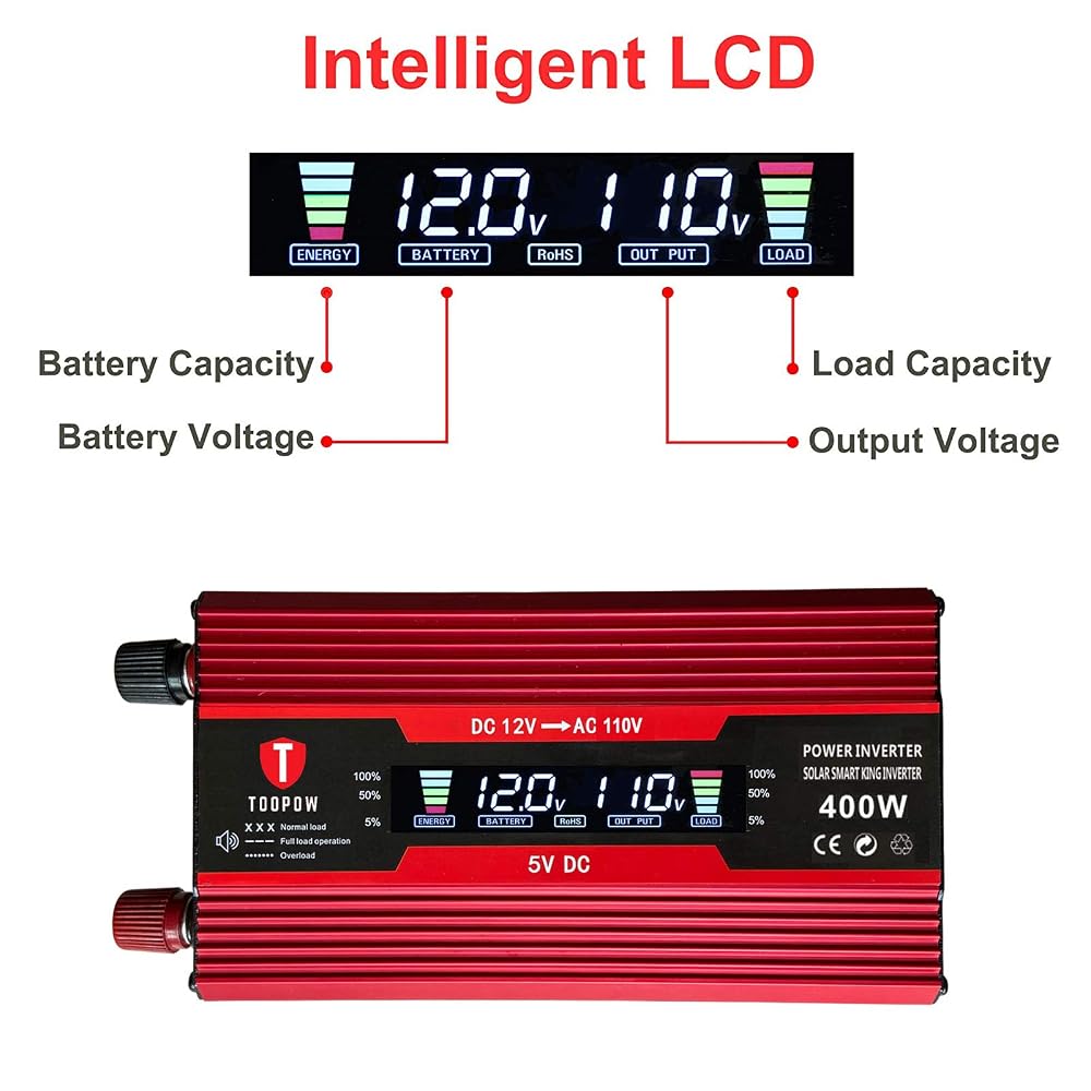 BNIB-TOOPOW 400W Power Inverter DC 12V to 110V AC Converter with Digital LCD Display