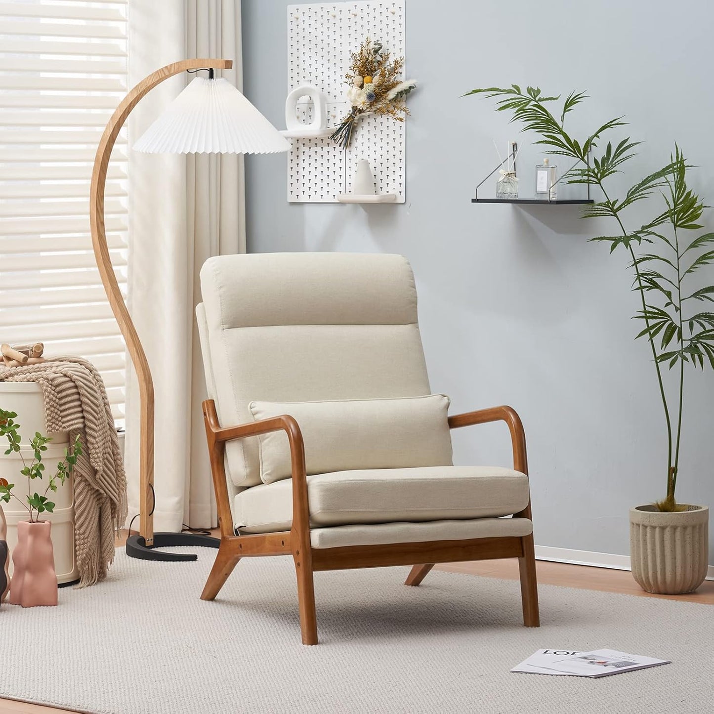 BNIB-Karl home Accent Chair Mid-Century Modern Chair with Pillow Upholstered Lounge Arm Chair