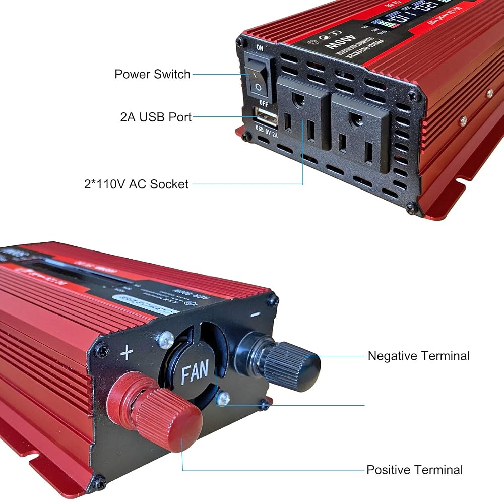 BNIB-TOOPOW 400W Power Inverter DC 12V to 110V AC Converter with Digital LCD Display