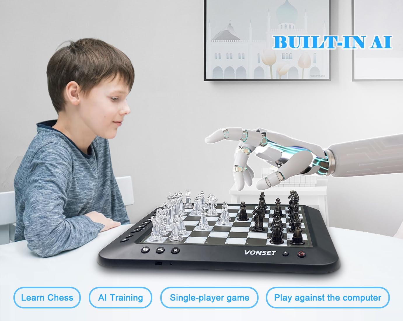 BNIB-Vonset P6 Computer Chess Game Talking Smart Chess Board Electronic Chess Set