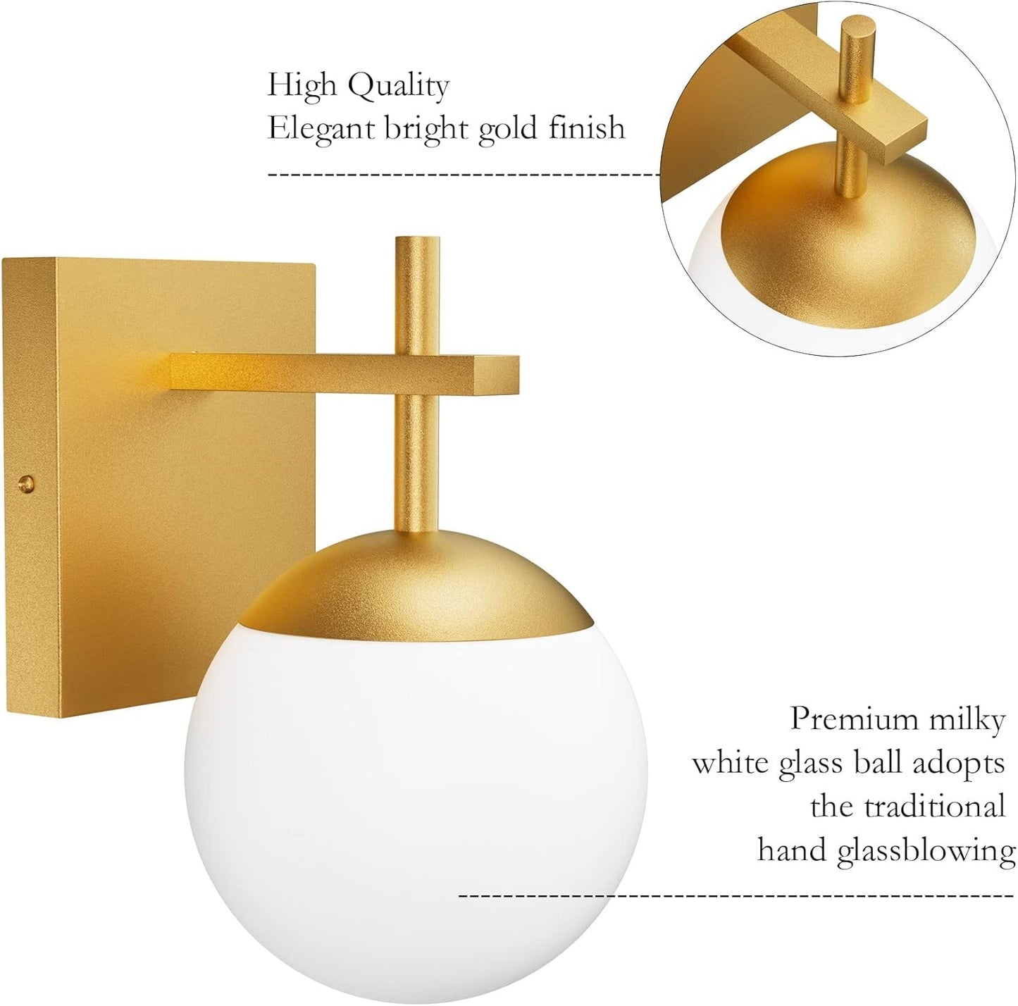 Wall Sconce, Mid Century Modern Gold Wall Light Fixtures Milky Glass Indoor (Exclude Bulb),-$25