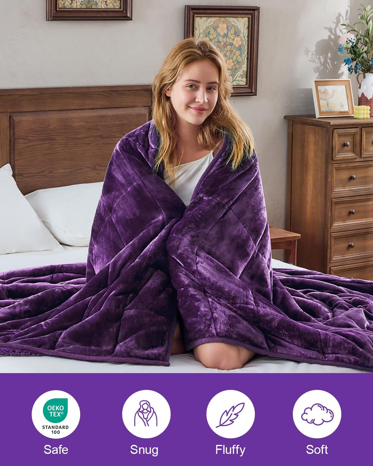 BNIB-Super Soft Fuzzy Sherpa Fleece Weighted Blanket, 20 lbs Dual Sided Fluffy Heavy Weighted Blanket(Purple),-$50