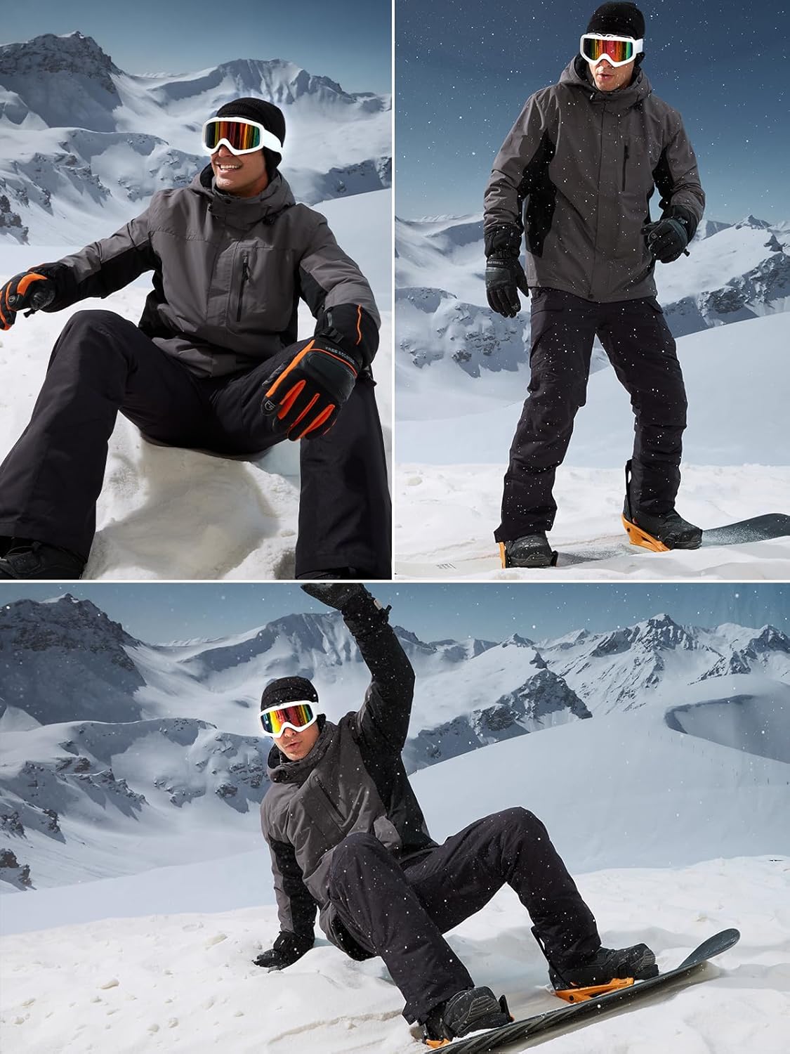 BNIB-FREE SOLDIER Men's Waterproof Snow Insulated Pants Winter Skiing Snowboarding Pants ,(black)