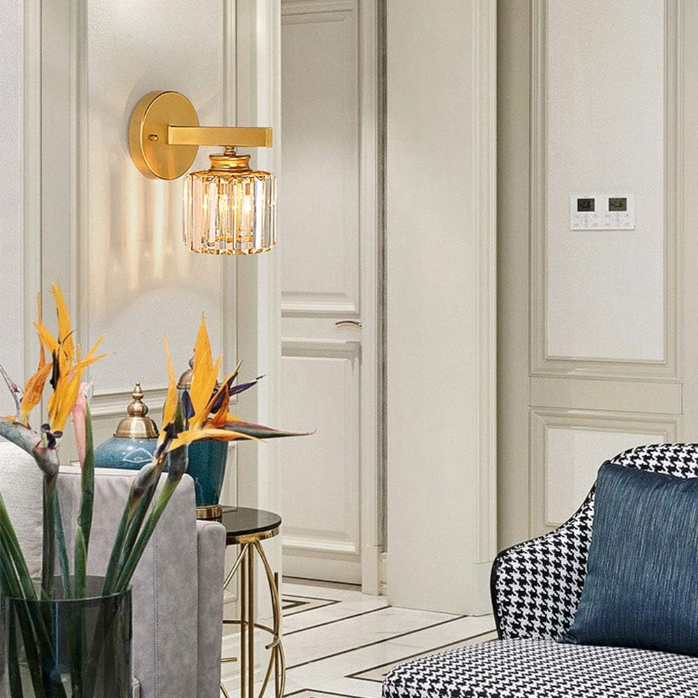 BNIB-Modern Crystal Wall Sconce Lighting - Elegant Bedside Lamp with Glass Lampshade for Living Room, -$25