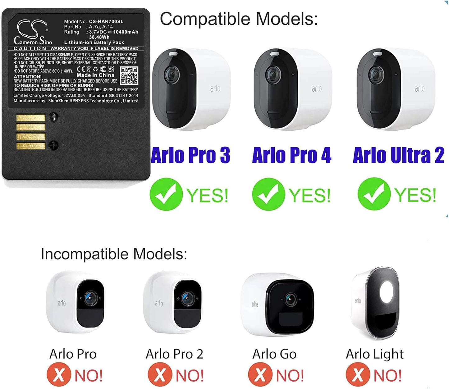 BNIB-10400mAh Li-ion Replacement Battery for Home Security Camera Arlo Pro 4XL, FB1001, Go 2,-$20