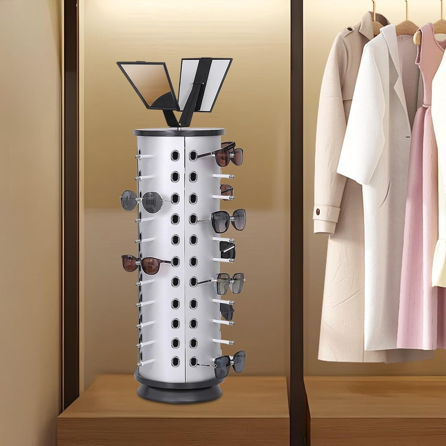 BNIB-44-Pair Rotating Sunglasses Display Stand with Mirror,Ideal for home, optical stores,-$40