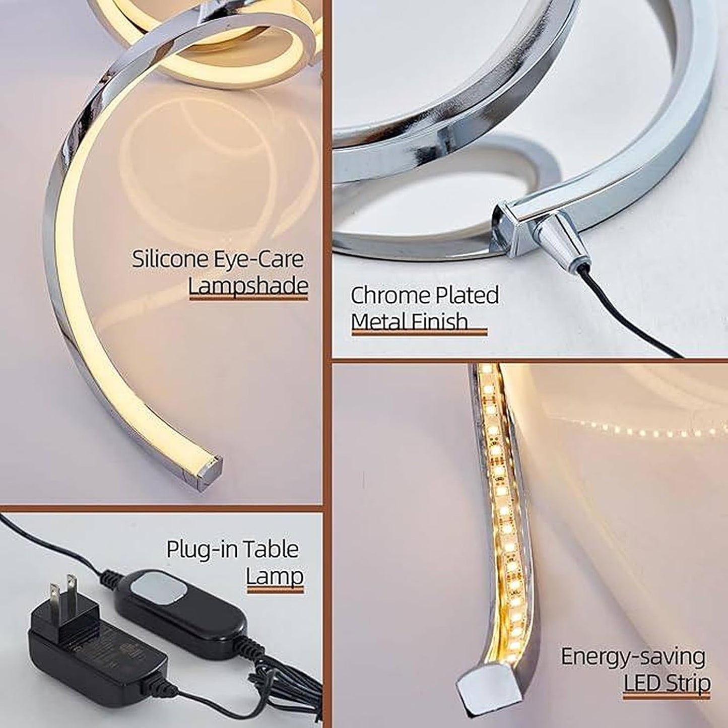 BNIB-Table Lamp, Modern Spiral Bedside Lamps, 2 Packs12W Stepless Dimmable LED Touch Lamp,-$15