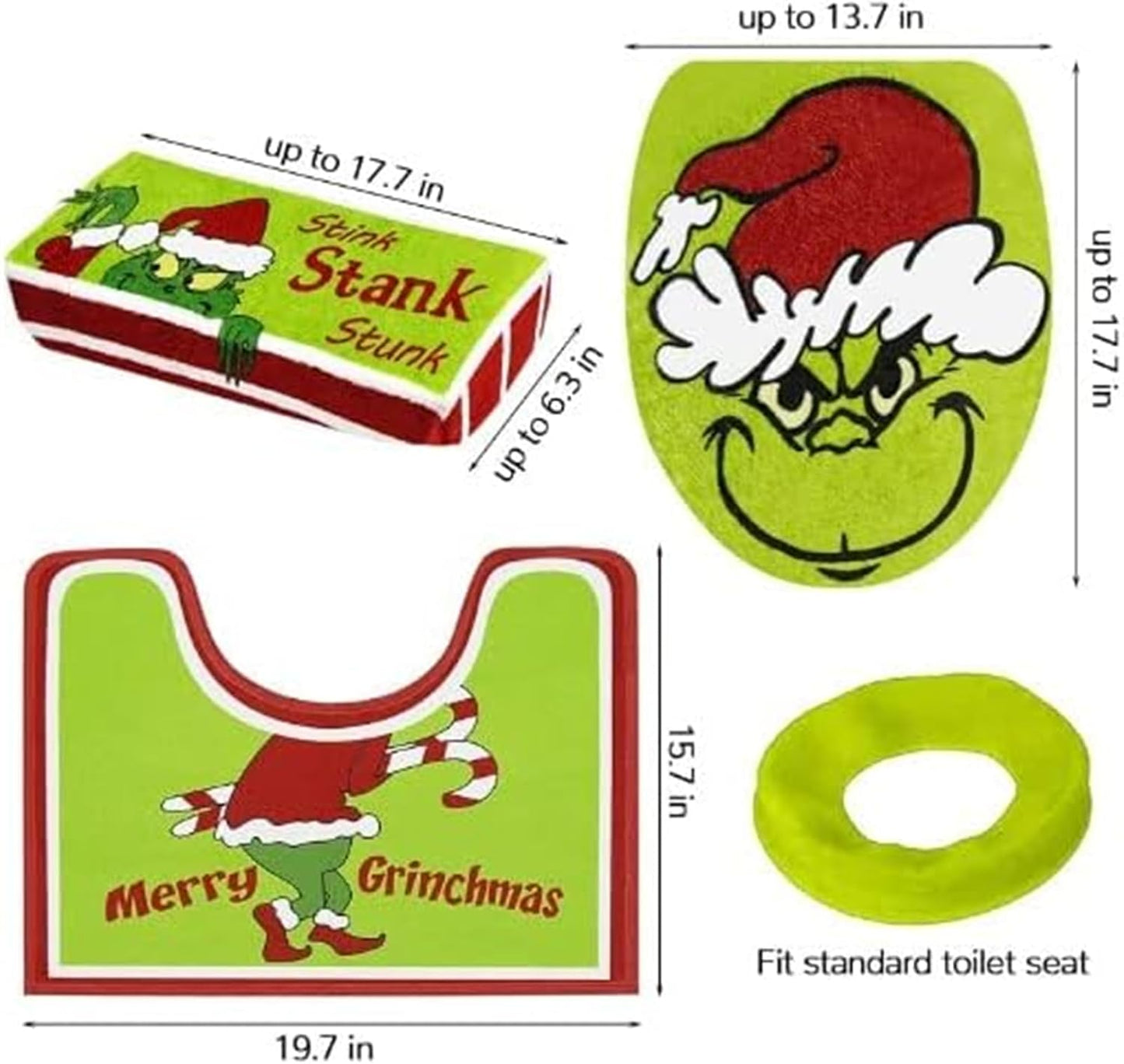 BNIB-Grinch Christmas Bathroom Decor - GRINCHS Decorations Bathroom Rugs and MATS Sets,-$10