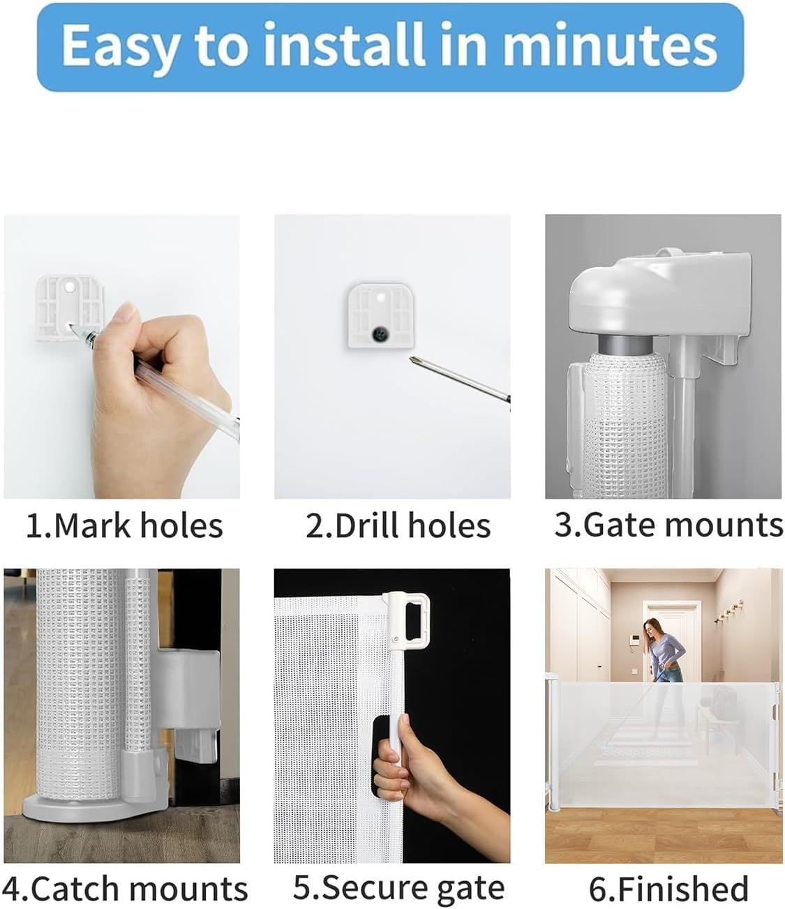 BNIB-Retractable Baby Gate,Mesh Baby Gate or Mesh Dog Gate,33.6" Tall,Extends up to 55" (White 33.6"x55")-$40