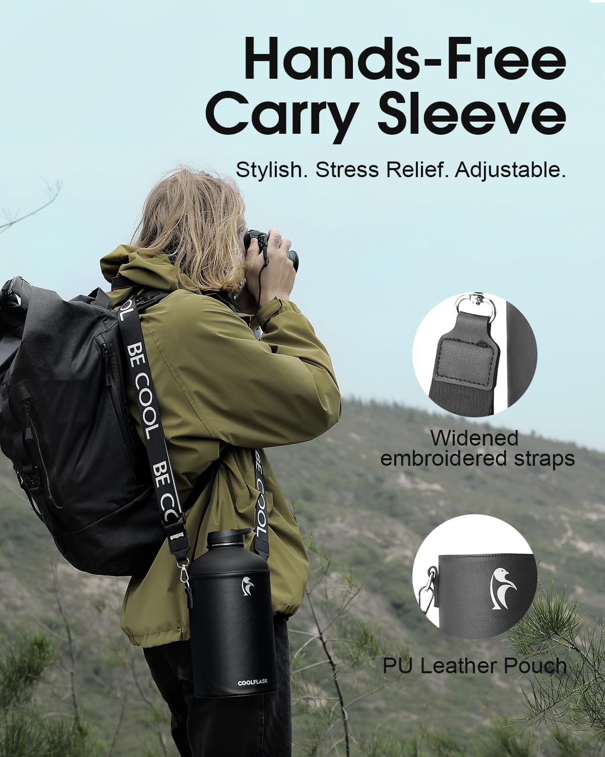 BNIB-Coolflask 128 oz Water Bottle Insulated with PU Leather Sleeve, Gallon Water Bottle Color Contrast,