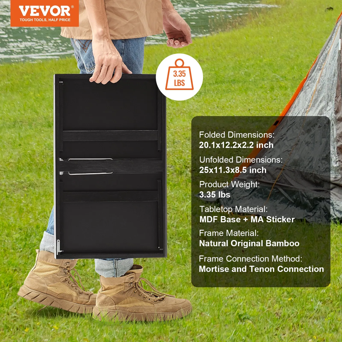 VEVOR Bed Tray Table with Foldable Legs, Bamboo Breakfast Tray for Sofa, Bed, Eating, Snacking, -$20