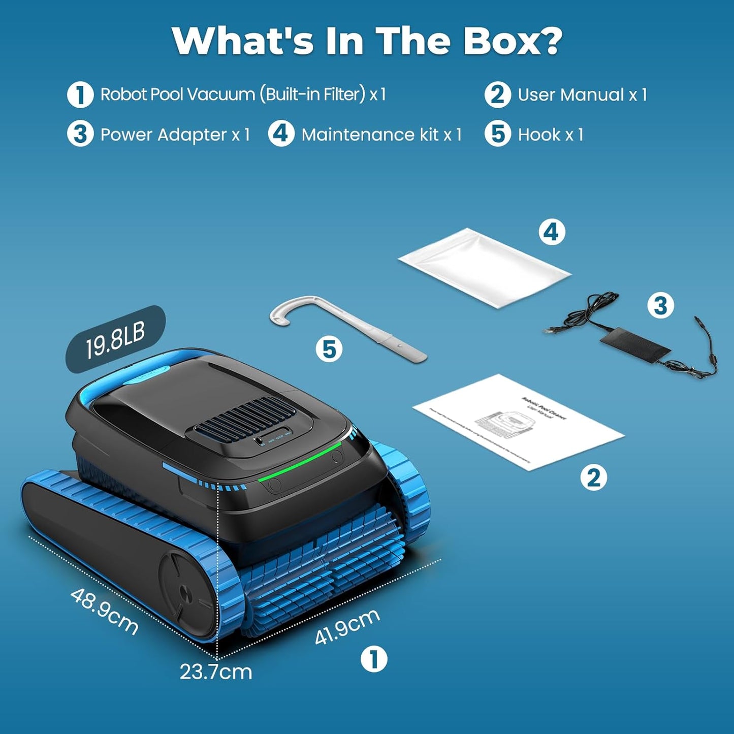 BNIB-Robotic Pool Cleaner, 5000 GPH Powerful Suction, Cordless Vacuum for Inground/Above Ground,-$300