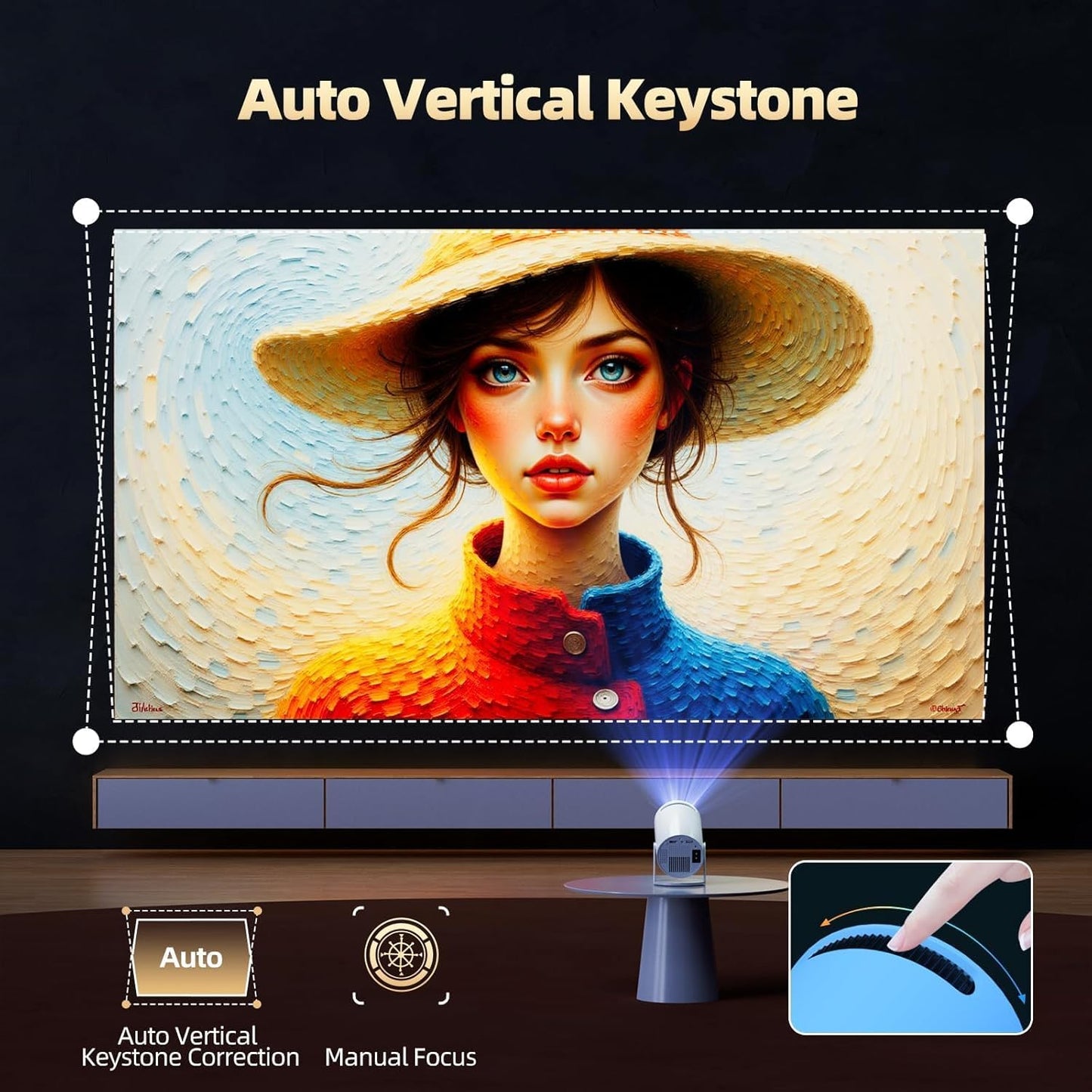 BNIB-Portable 4K Full HD Mini Projector | Android 11.0 with WiFi Bluetooth, 270° Rotation & Auto Correction,$65