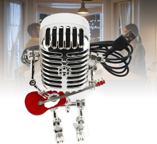 BNIB-Vintage Microphone Guitar Robot Lamp, Retro Metal Night Light for Bedroom Desk, USB Powered,-$10