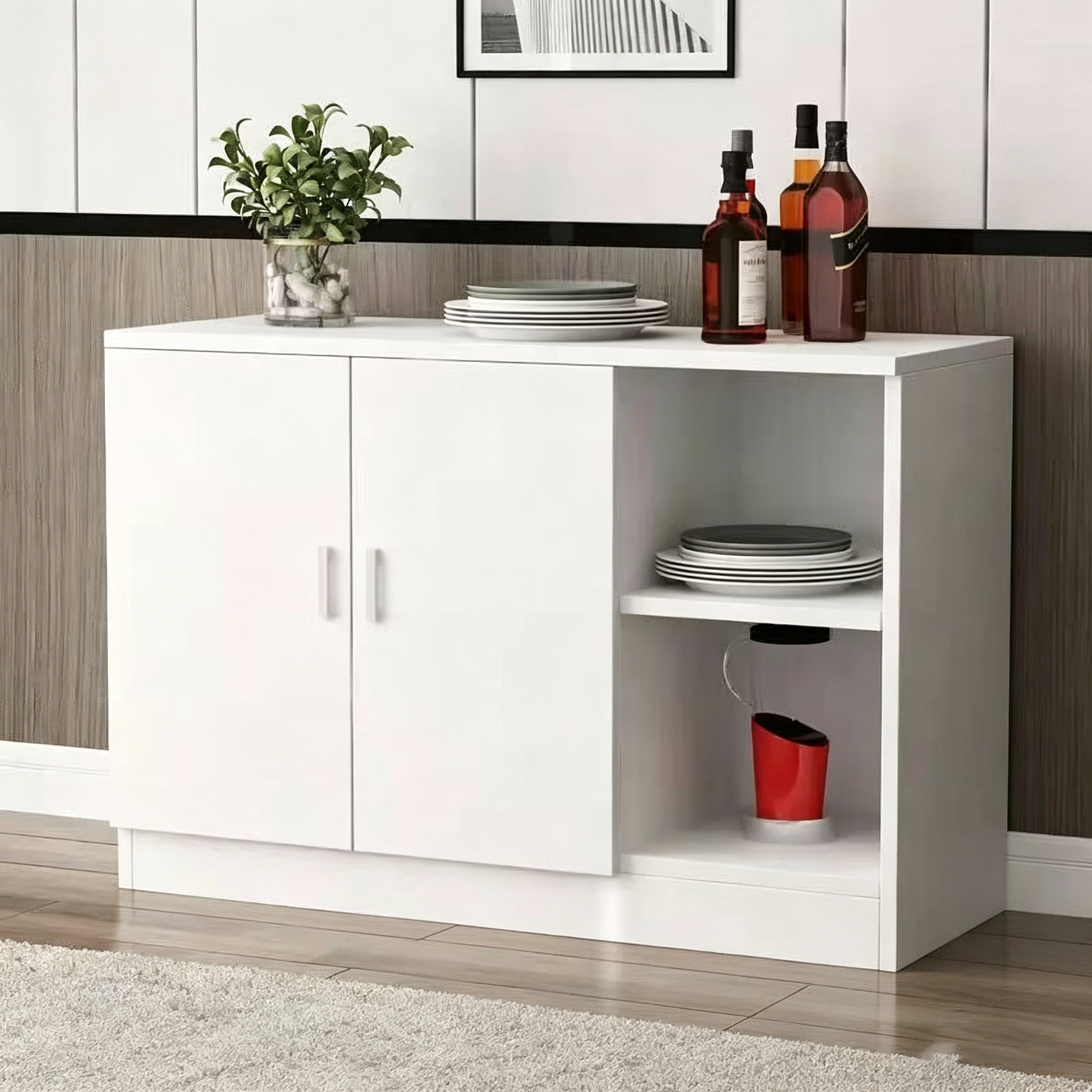Brand New Assemble2-Door 2-Compartment Sideboard Cabinet, Wall-Mounted Storage Cabinet, White,-$100