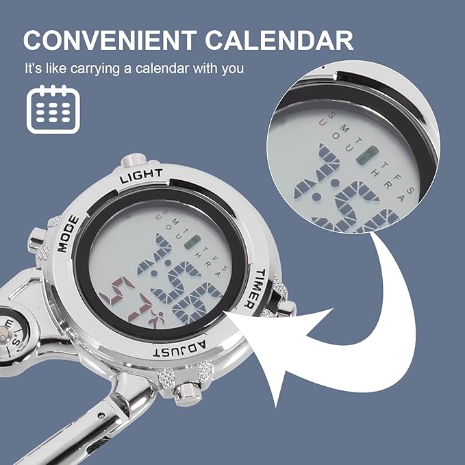 BNIB-ibasenice Carabiner Watch- Stainless Steel Clip on Multi- Function Digital Carabiner Watch Fob Watch