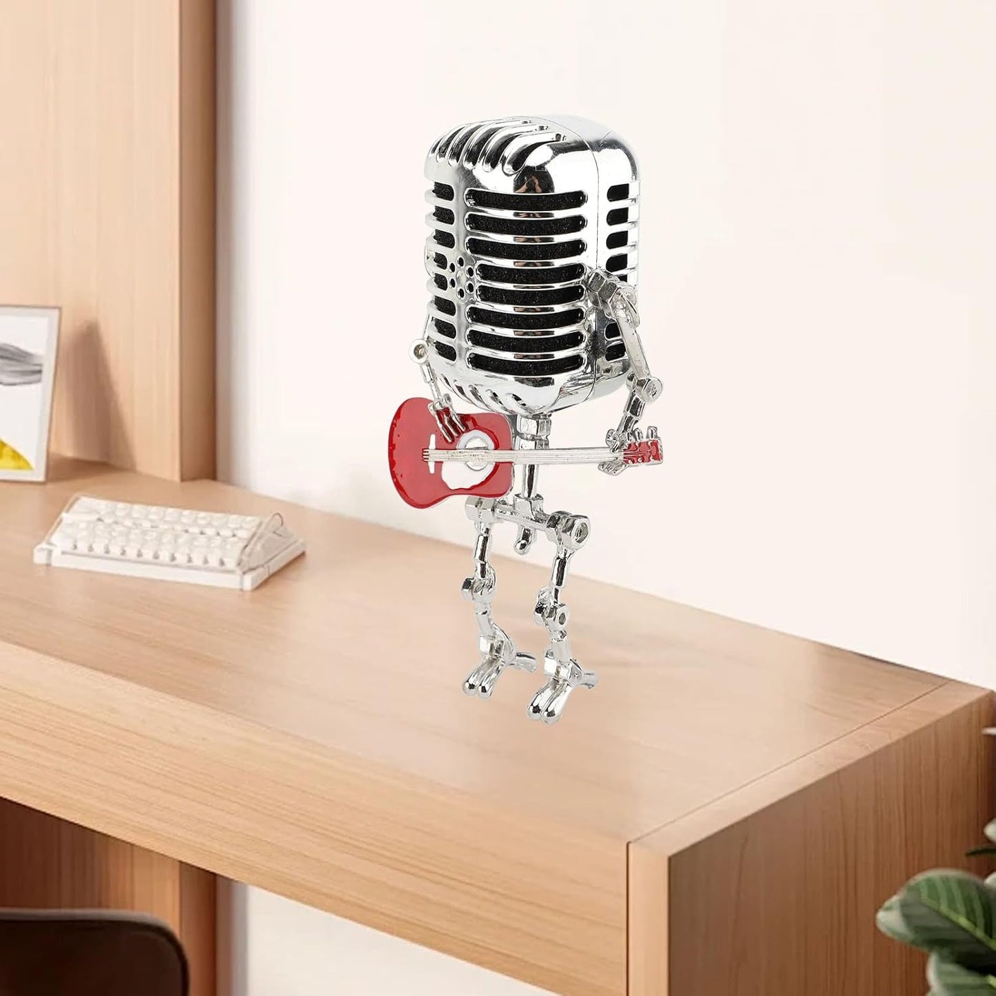 BNIB-Vintage Microphone Guitar Robot Lamp, Retro Metal Night Light for Bedroom Desk, USB Powered,-$10