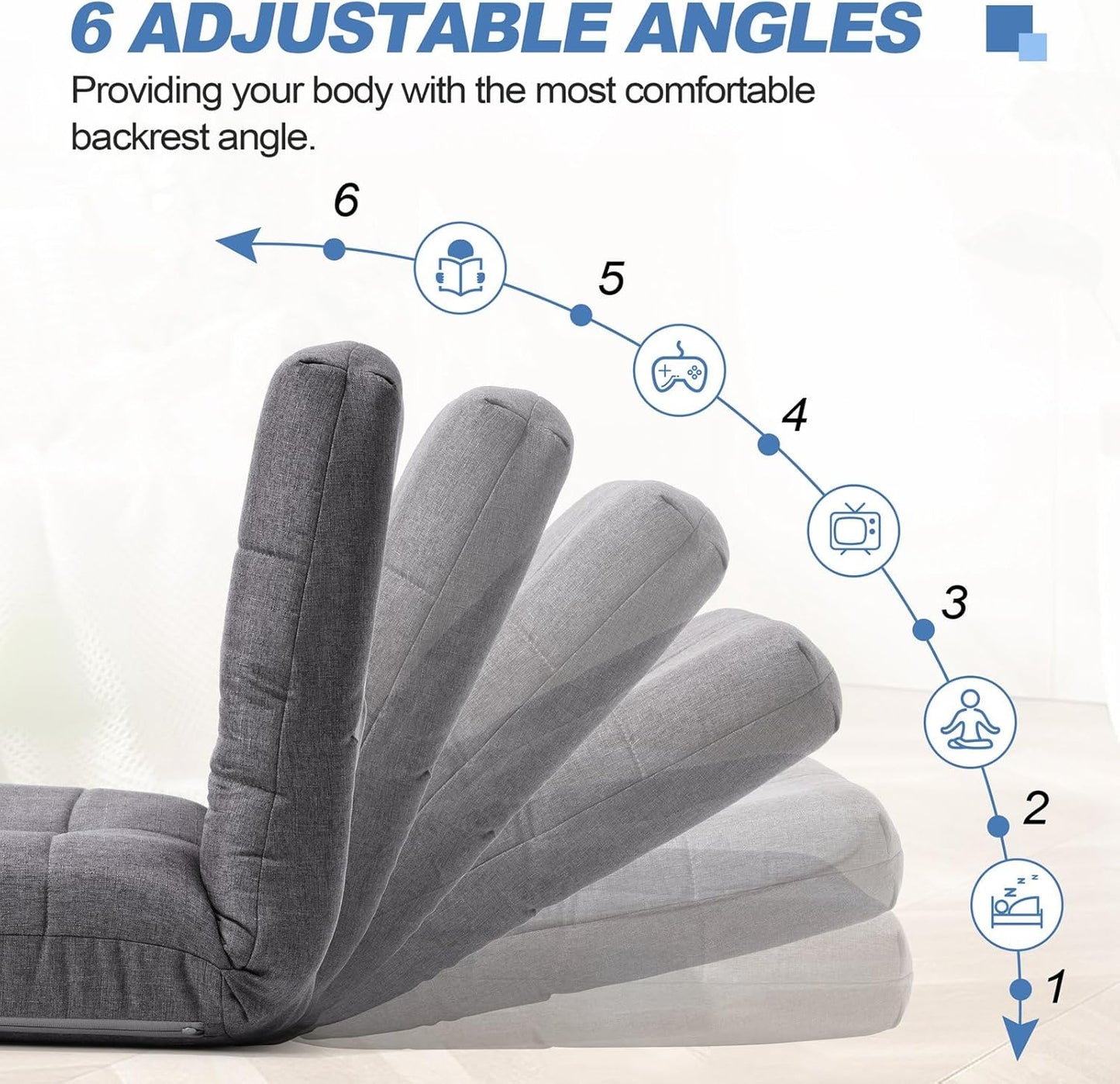 BINB-Products Easy Lounge, Adjustable Padded Floor Chair with Back Support, (Gray)