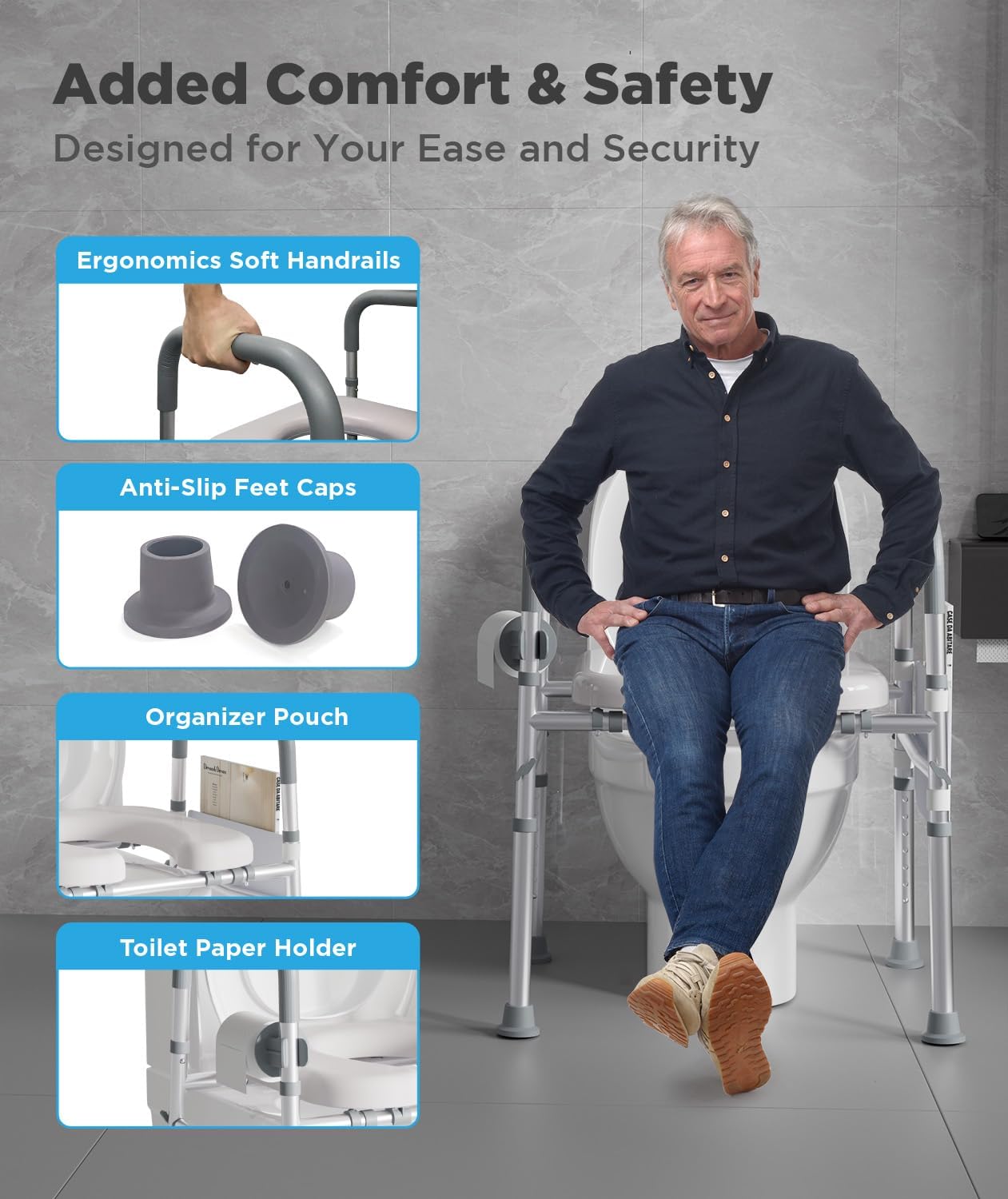 BNIB-Elevated Toilet Seat with Support Handles, Adj Height & Width Seat Riser, Weight  Up to 500 lbs,-$50