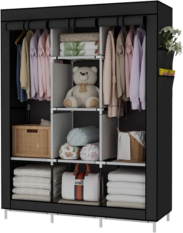 Brand New Portable Closet Organizer: 6 Storage Shelves + 2 Hanging Sections,Black,