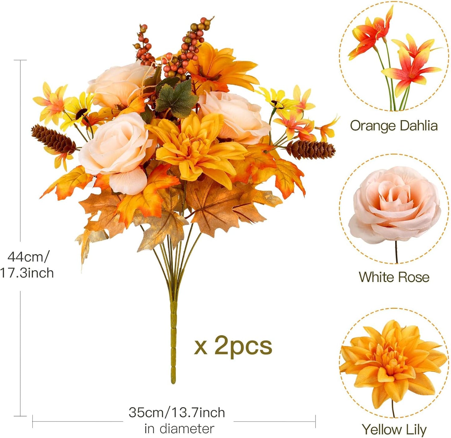 BNIB-2Pcs Large Artificial Fall Flowers,Thanksgiving Floral Arrangement with Berry and Maple Leaf Decoration