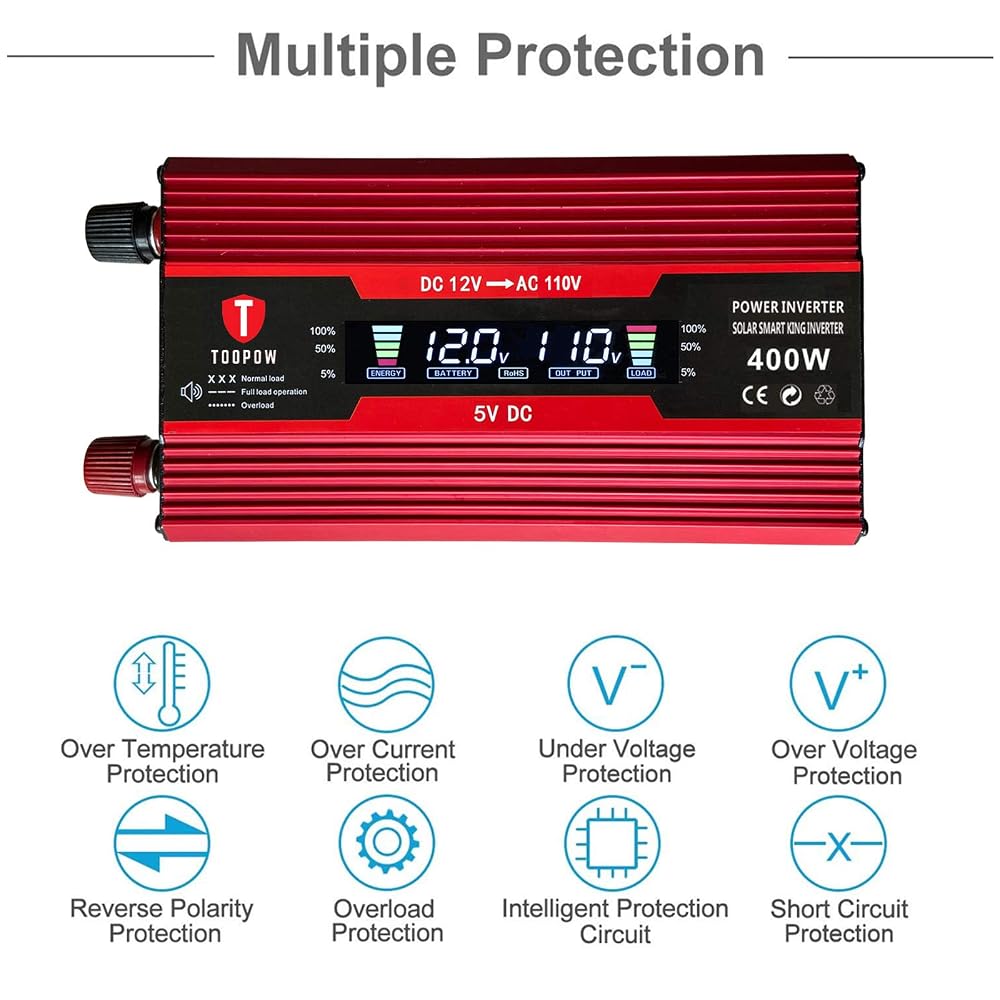 BNIB-TOOPOW 400W Power Inverter DC 12V to 110V AC Converter with Digital LCD Display