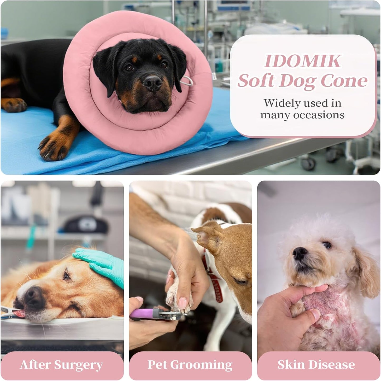 BNIB-IDOMIK Dog Recovery Collar, Waterproof Soft Dog Cone, Comfy Protective Elizabethan Collar Alternative
