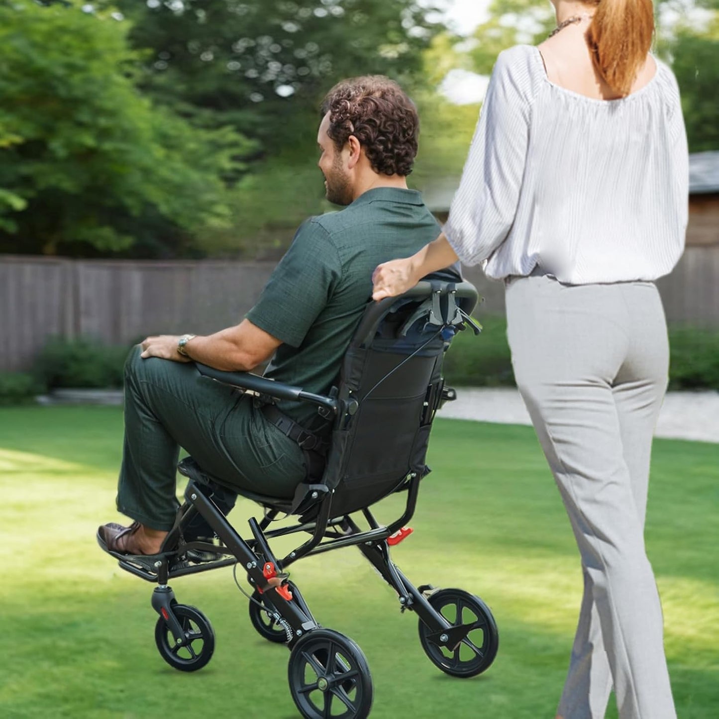 Brand New Portable Aluminum Transport Wheelchair | Handbrake & 8" Rear Wheels |(Seat Width: 15.75"),-$150