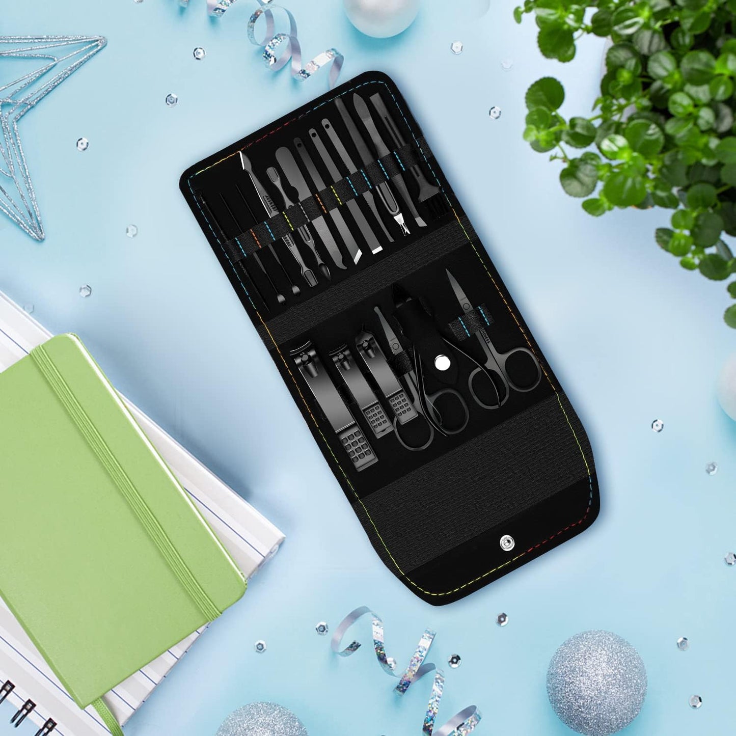 [BNIB] SUBESING 18-Piece Professional Manicure Set,Stainless Steel Manicure Kit Nail Care-(Black)-$15