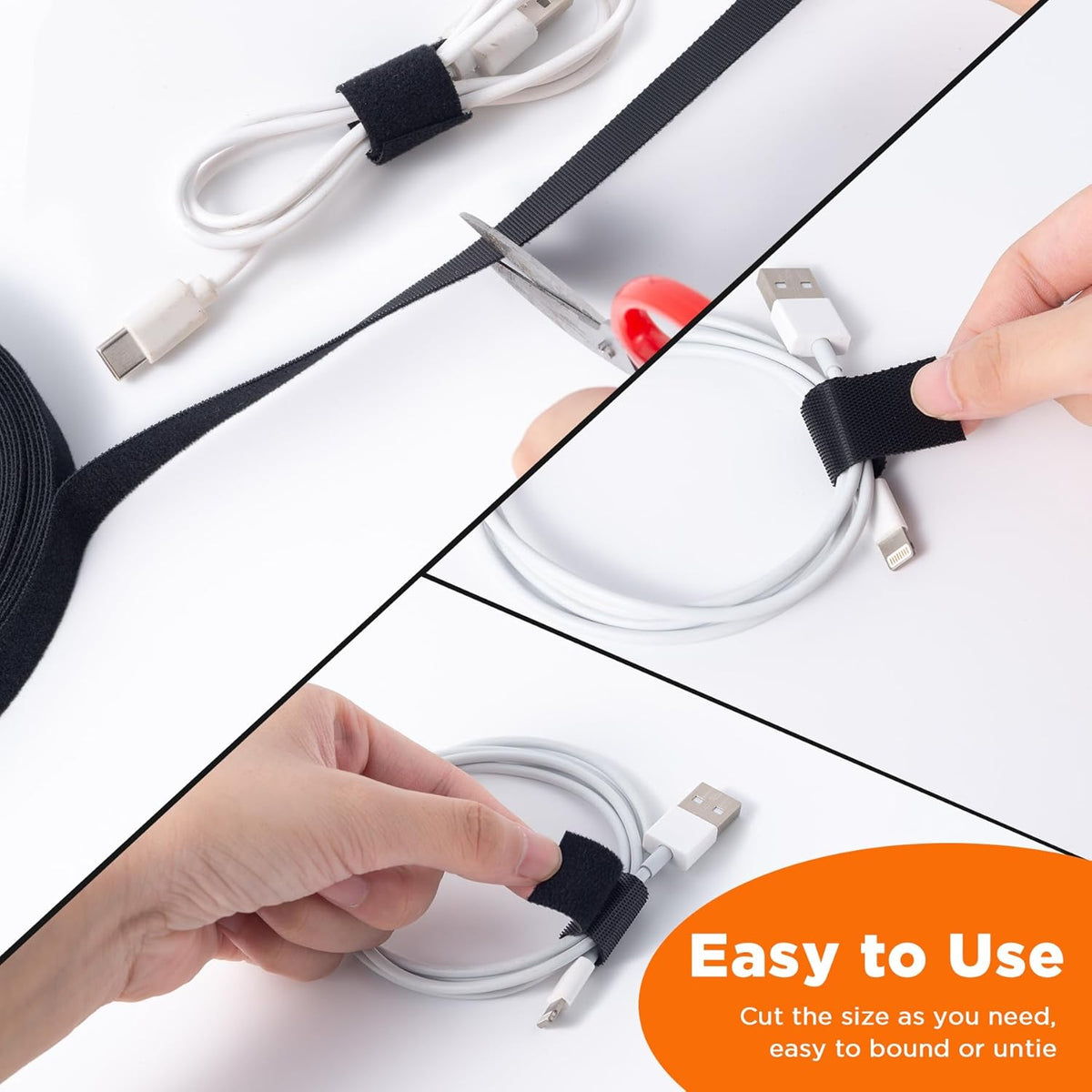 BNIB-Fastening Cable Management Roll, 45ft x 3/4inch Reusable Fastenin ...