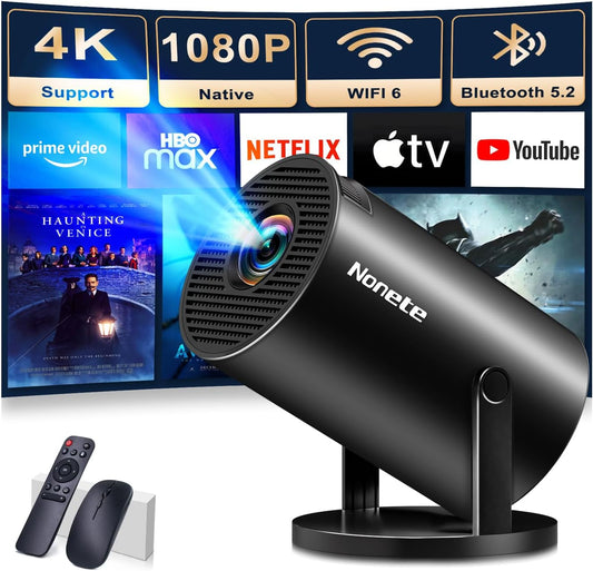 BNIB -Mini Projector 1080P, 4K Projector Full HD with WiFi 6 and Bluetooth 5.2,