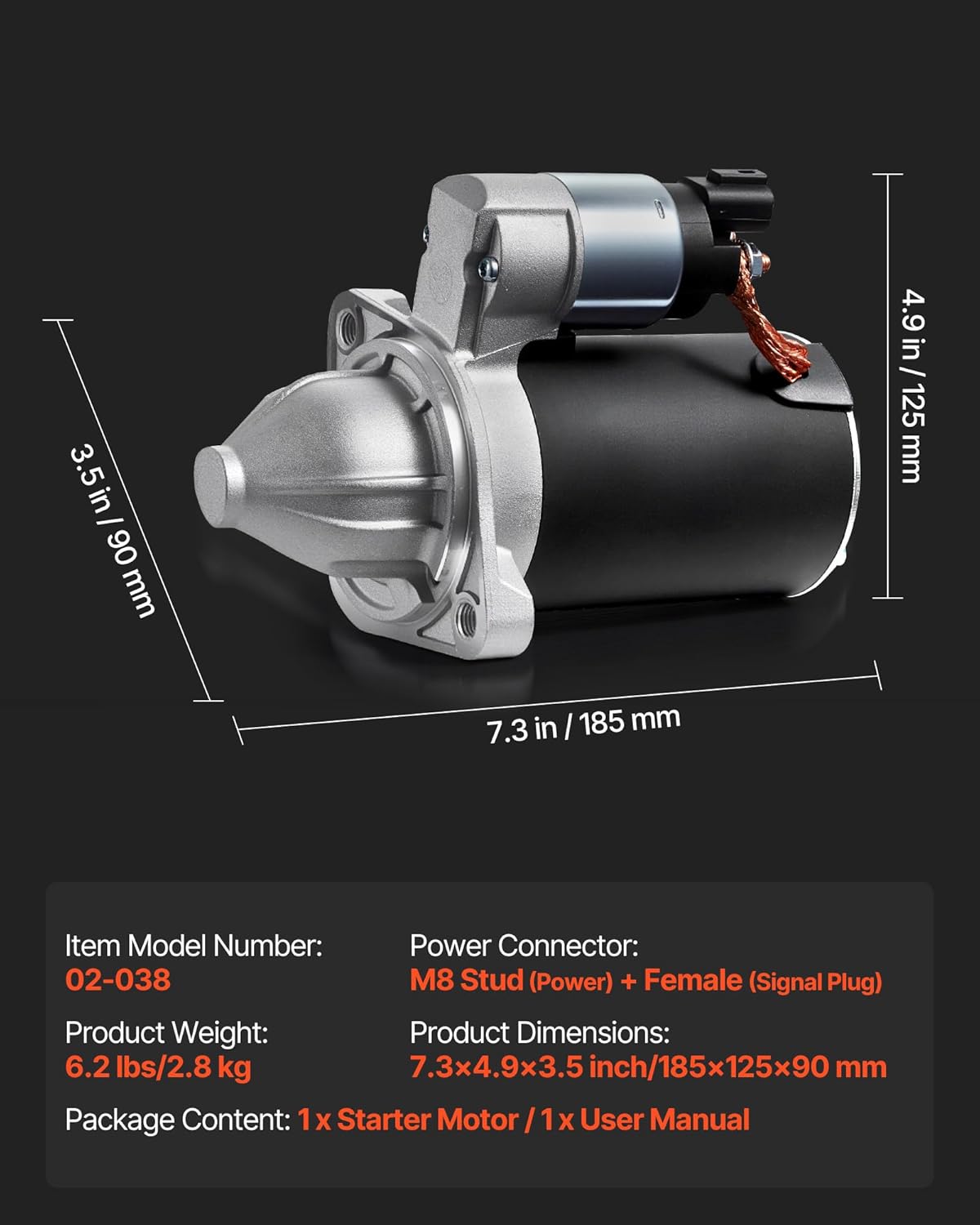 VEVOR 30256 Starter Motor, Fits Hyundai Accent 1.6L 2013-2017, Kia Rio 1.6L 2013-2015 Non Start-Stop,-$55