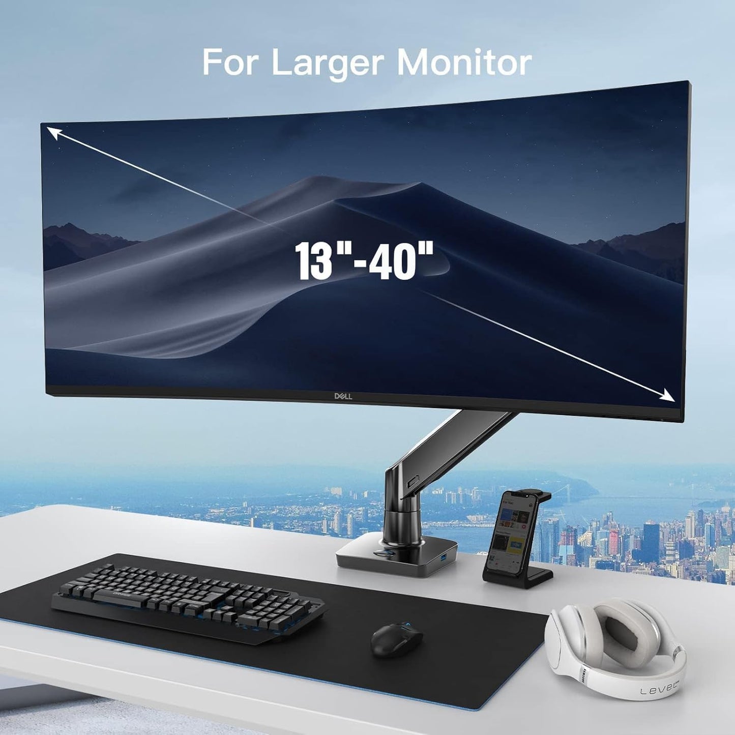 BNIB-HUANUO Single Monitor Mount Stand, Long Single Arm Design Monitor Desk Mount for 13 to 40 inch Computer