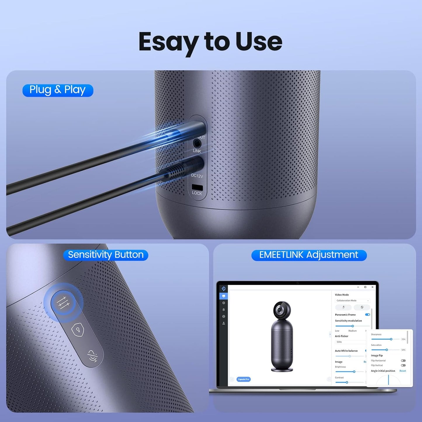 OPen Box EMEET Meeting Capsule Pro, Dual 4K Lenses 360°Auto-Tracking Speakers Video Conference Camera ,-$300