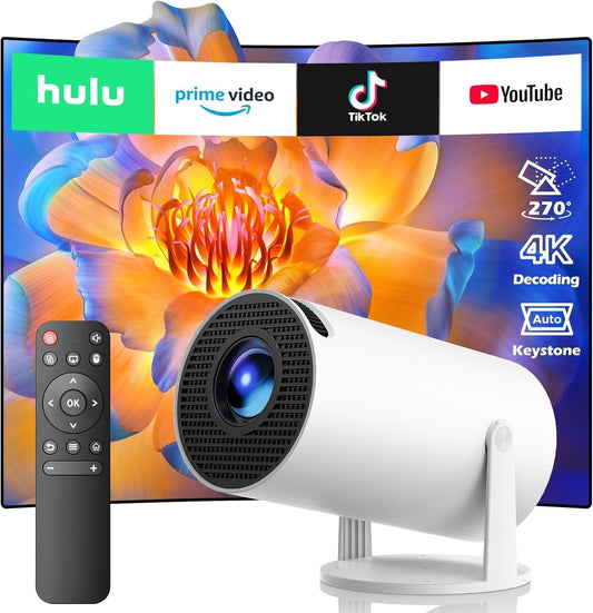 BNIB-Portable 4K Full HD Mini Projector | Android 11.0 with WiFi Bluetooth, 270° Rotation & Auto Correction,$65