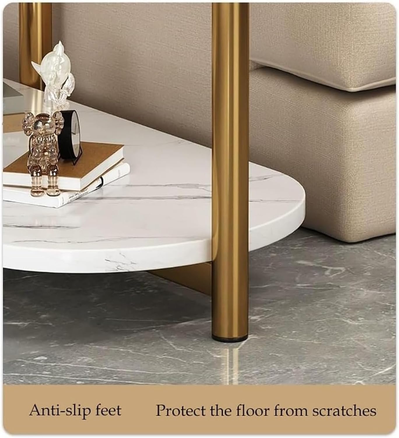 BNIB-3-Tier Side Table/Nightstand with White Marble Pattern MDF Wood Top and Golden Metal Frame