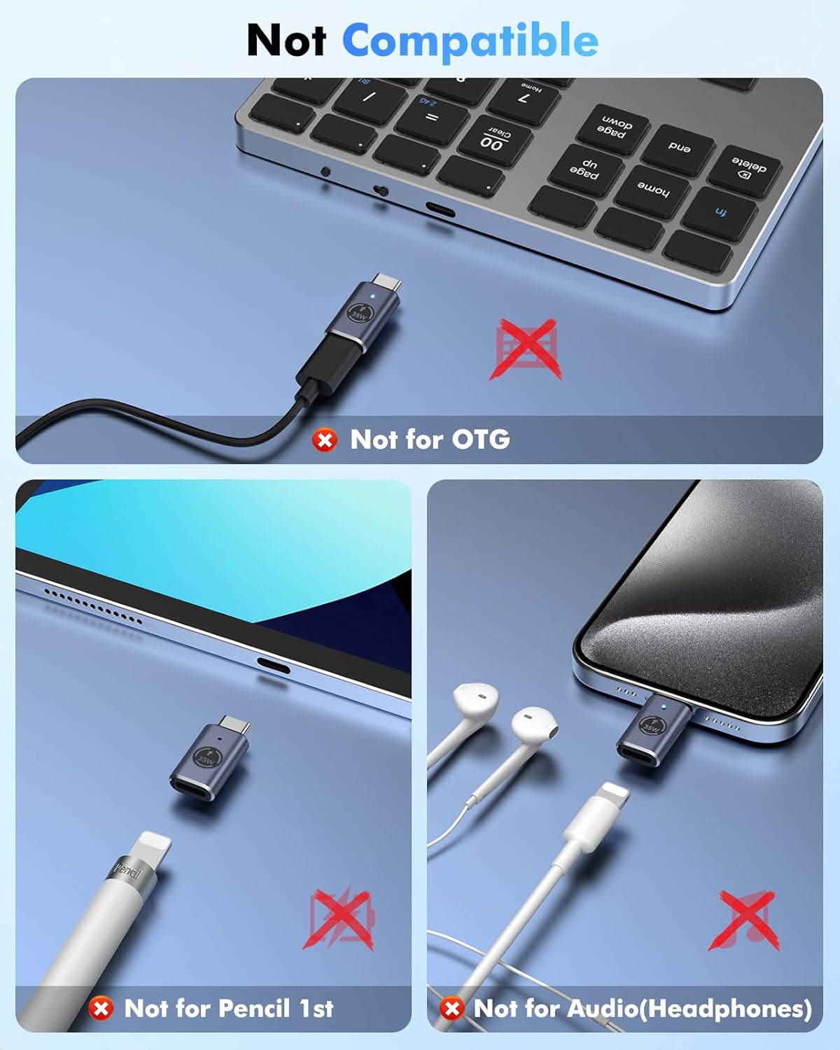 BNIB-MoKo Lightning Female to USB-C Male Adapter 2Pack, 35W Fast Charge for iPhone 15/16, Gray,-$5