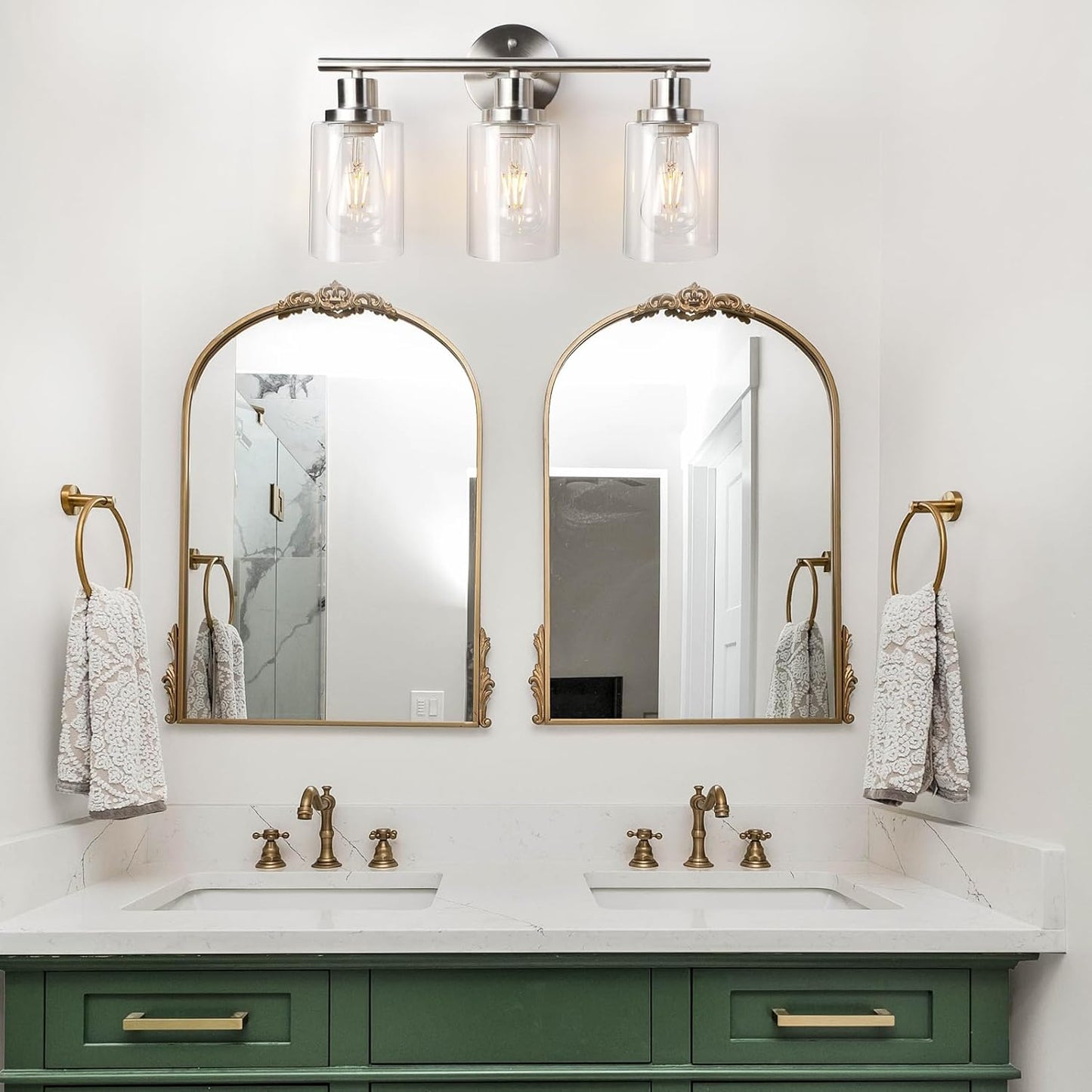 BNIB-3 Light Vanity Lights, Brushed Nickel Wall Sconce Light with Clear Glass,(Bulbs Not Included),-$35