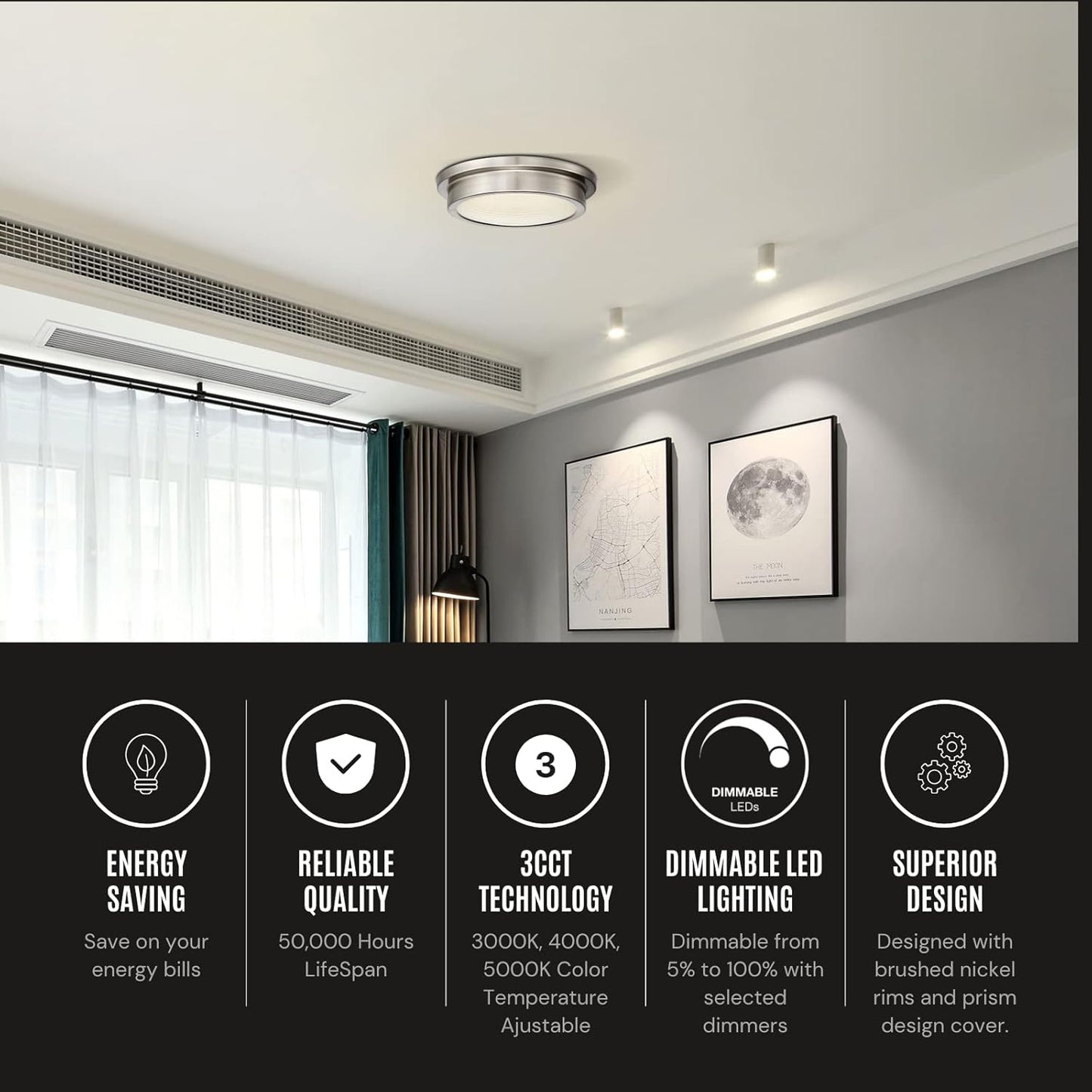 BNIB-Myth Realm Integrated LED Flush Mount Close to Ceiling Light, 14 inch Dimmable Selectable 3 Colors,-$20