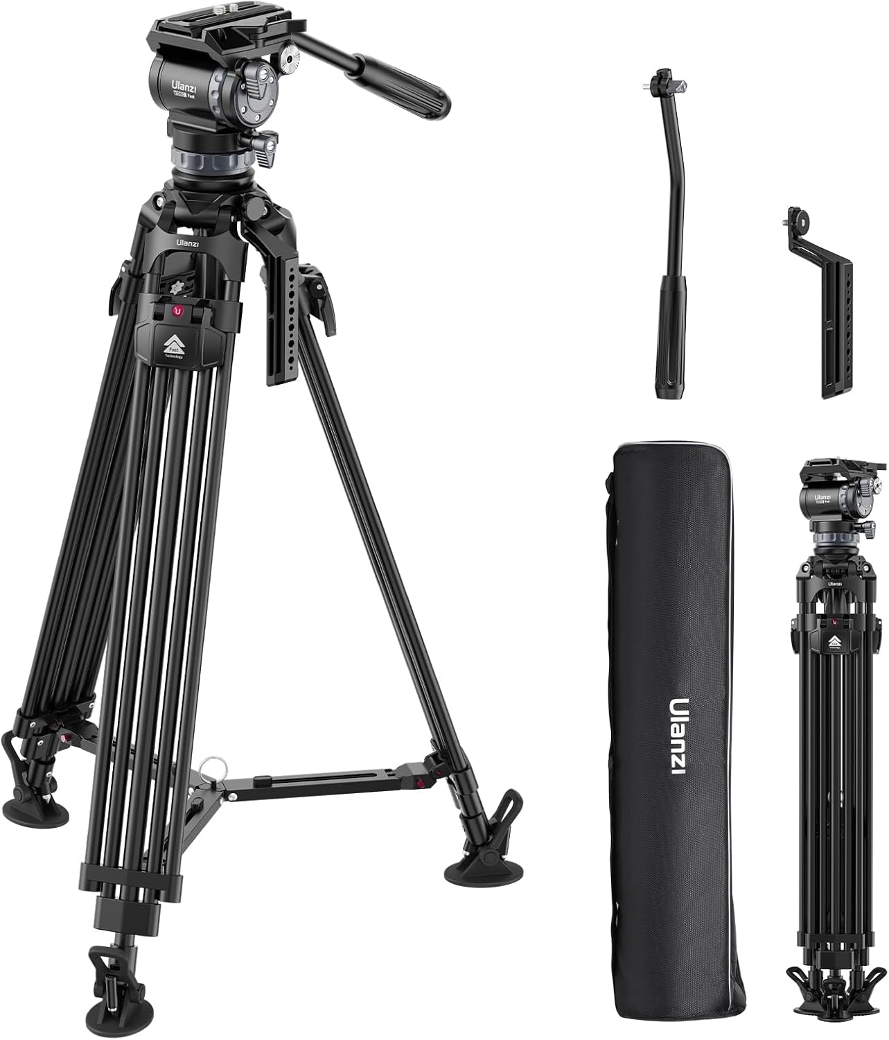 BNIB-Ulanzi Video Fast Heavy Duty Tripod Kit T048 Aluminum Alloy Tripod & Fluid Head,