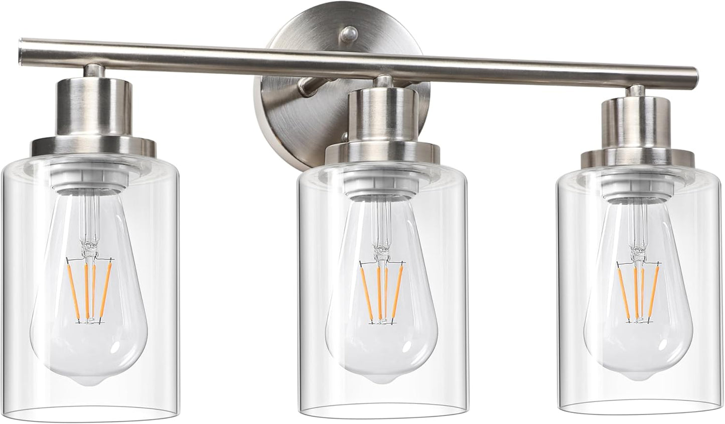 BNIB-3 Light Vanity Lights, Brushed Nickel Wall Sconce Light with Clear Glass,(Bulbs Not Included),-$35