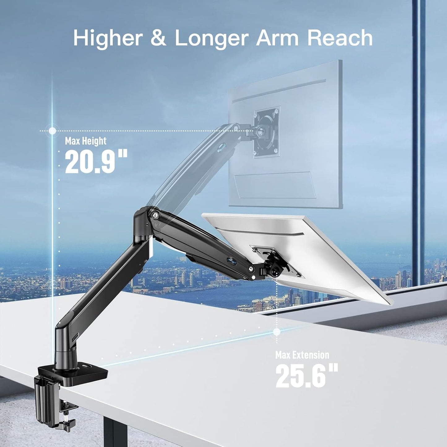 BNIB-HUANUO Single Monitor Mount Stand, Long Single Arm Design Monitor Desk Mount for 13 to 40 inch Computer