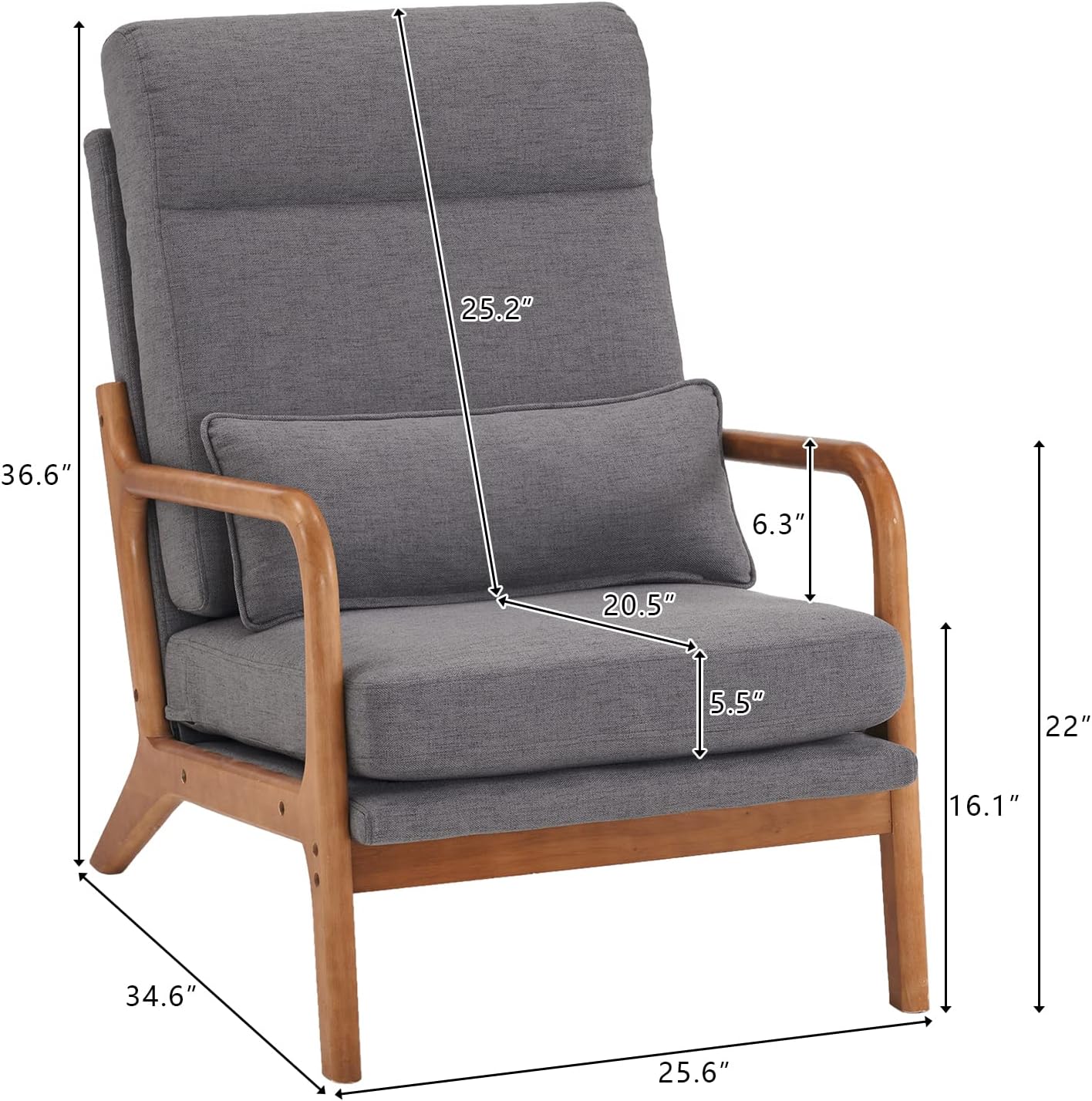 Brand New Assemble Karl Home Accent Chair Mid-Century Modern Chair with Pillow Upholstered,-$130