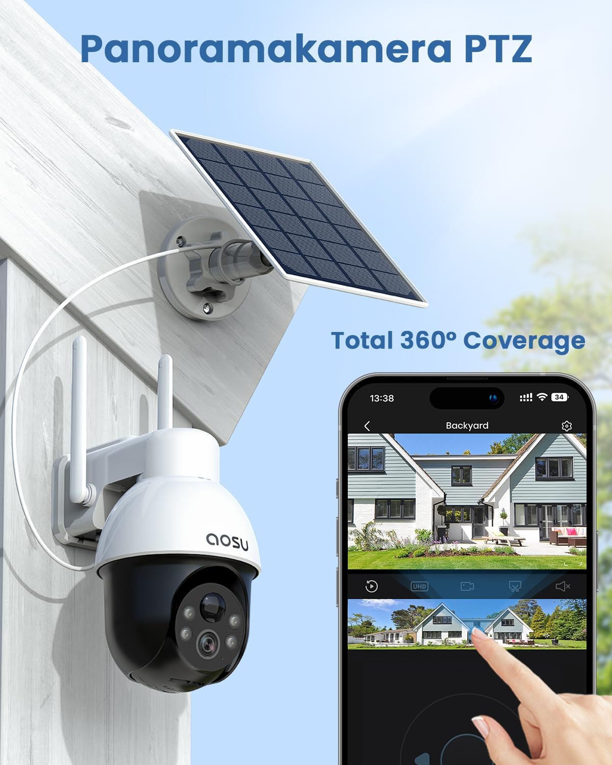 BNIB-AOSU Solar Security Camera Wireless Outdoor, 3K/5MP WiFi Camera Surveillance Exterieur