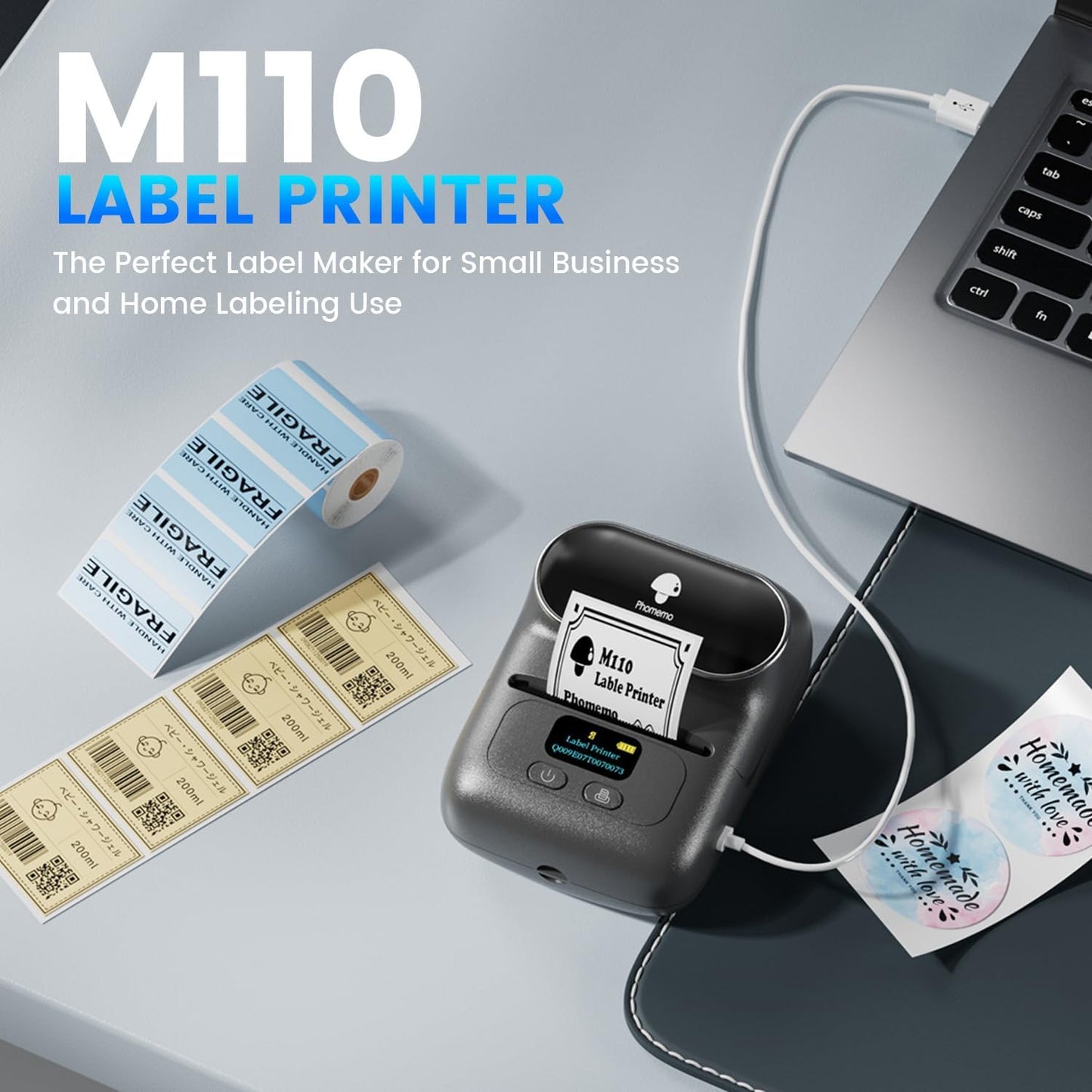 BNIB-Phomemo M110 Portable Thermal Label Printer, Bluetooth Label Maker Machine for iOS & Android,Black,-$35