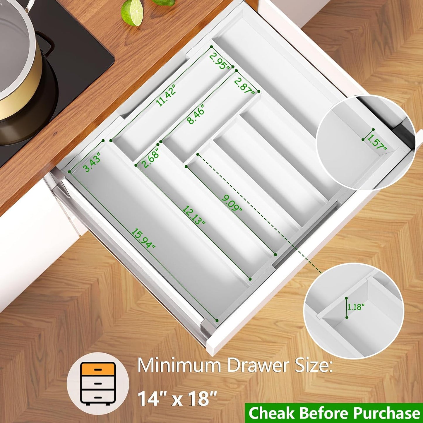 BNIB-Pipishell Bamboo Expandable Drawer Organizer for Utensils Holder, Adjustable Cutlery Tray,(White)-$20