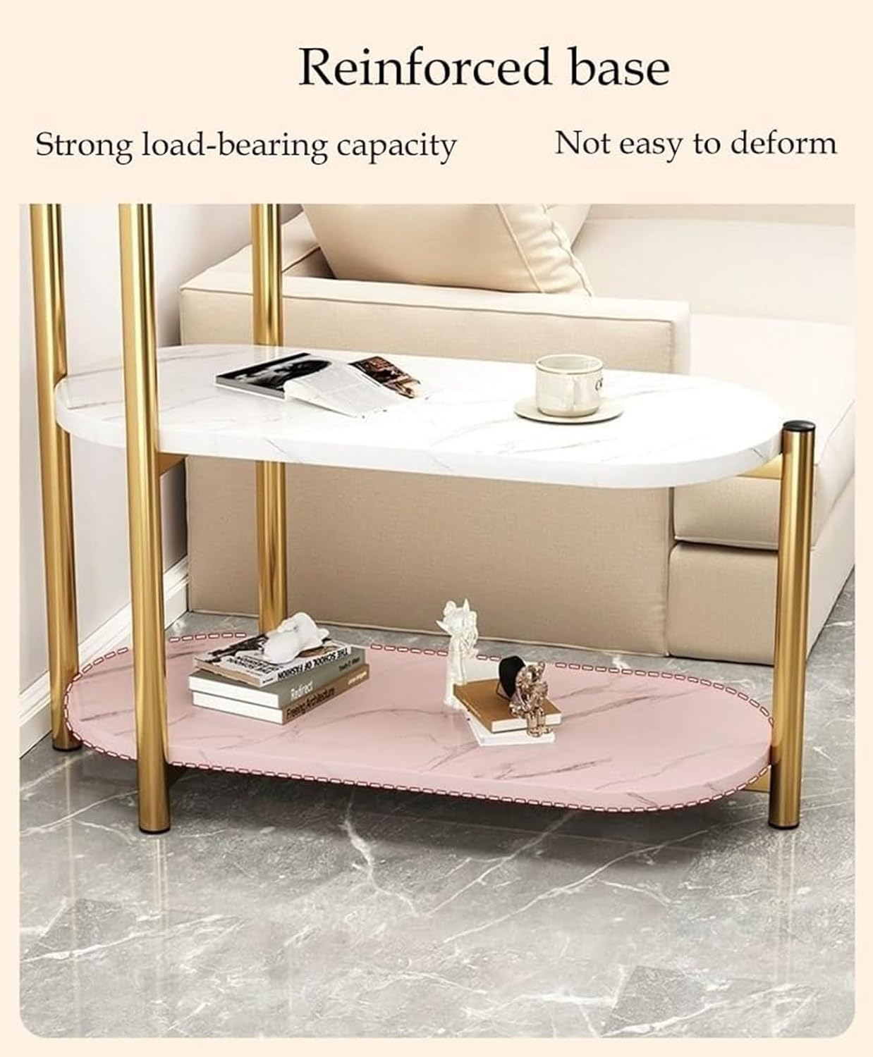 BNIB-3-Tier Side Table/Nightstand with White Marble Pattern MDF Wood Top and Golden Metal Frame
