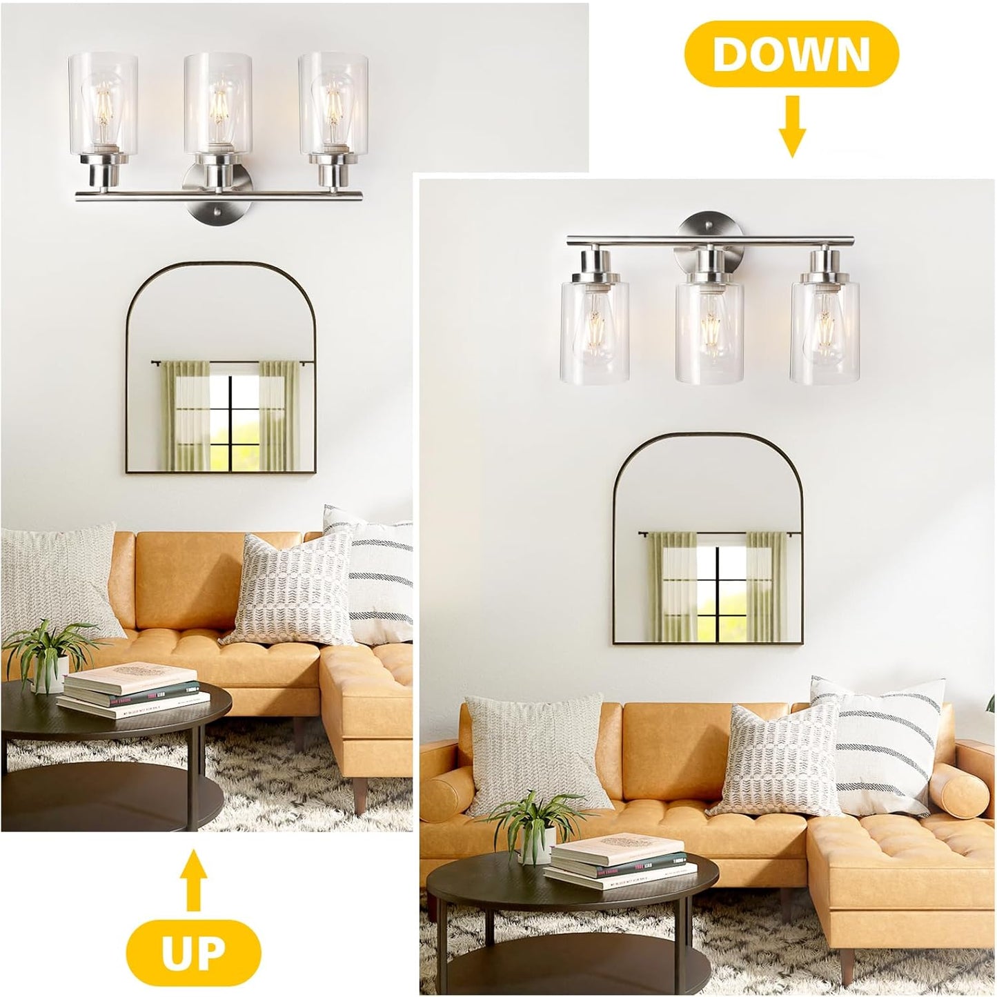 BNIB-3 Light Vanity Lights, Brushed Nickel Wall Sconce Light with Clear Glass,(Bulbs Not Included),-$35